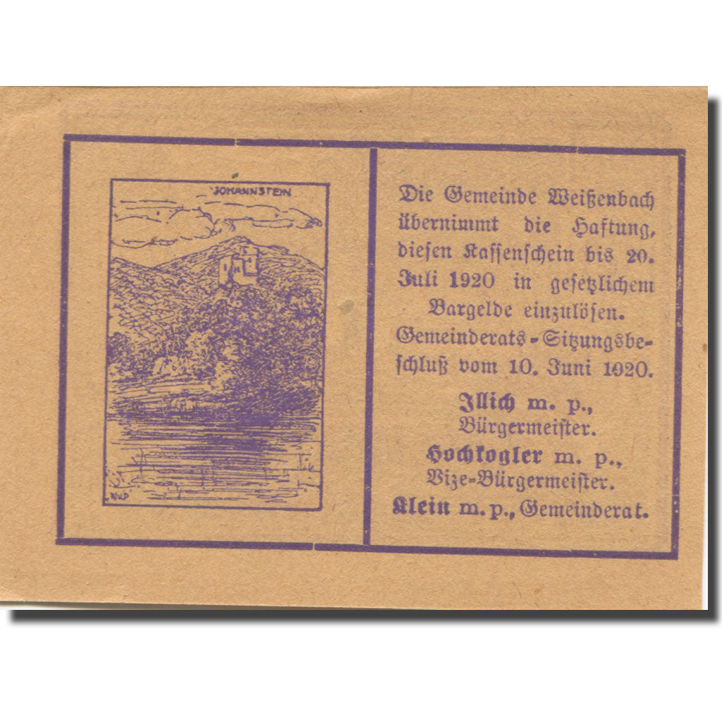 Banknote, Austria, Weissenbach bei Mödling N.Ö. Gemeinde, 10 Heller, paysage