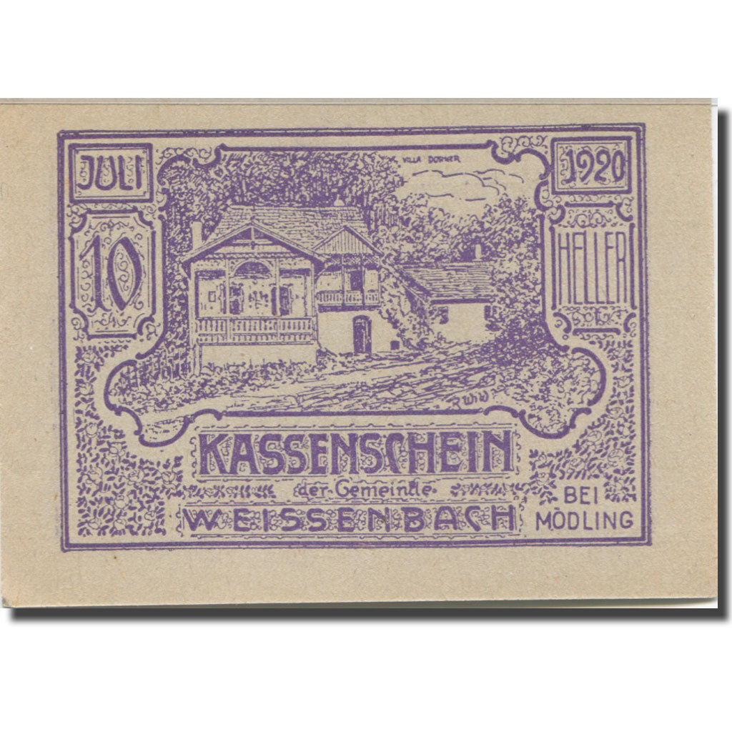 Banknot, Austria, Weissenbach bei Mödling N.Ö. Gemeinde, 10 Heller, chateau 1