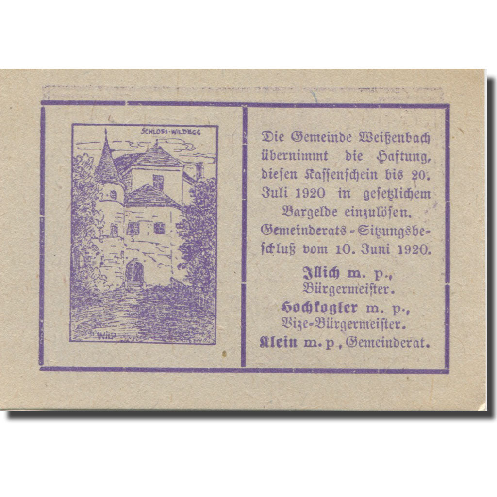 Banknot, Austria, Weissenbach bei Mödling N.Ö. Gemeinde, 10 Heller, chateau 1