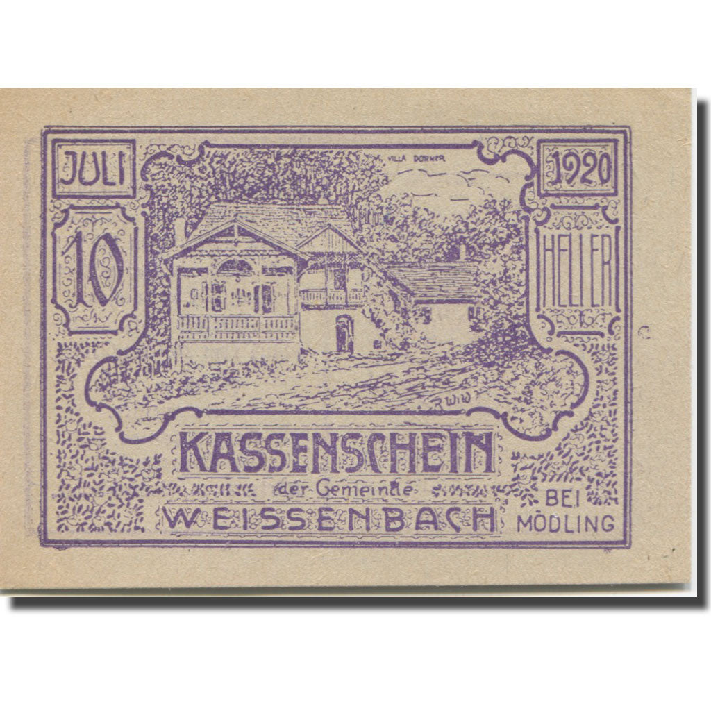 Banknote, Austria, Weissenbach bei Mödling N.Ö. Gemeinde, 10 Heller, paysage