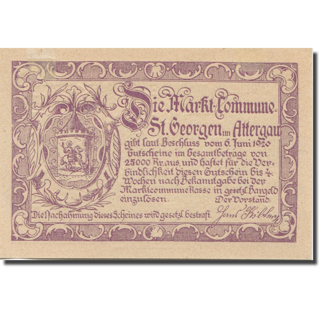 Banknote, Austria, St. Georgen im Attergau O.Ö. Prv.Markt-Commune, 10 Heller