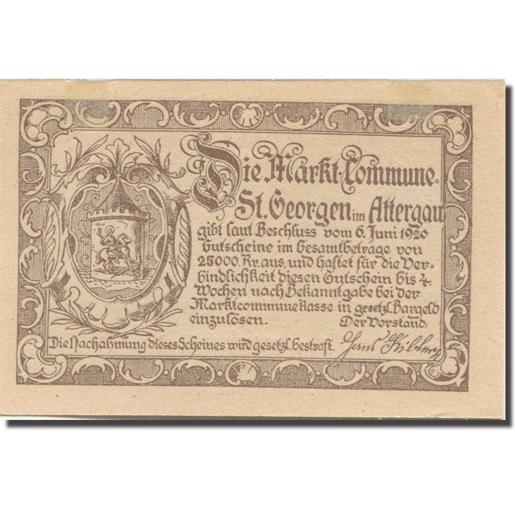 Banknote, Austria, St. Georgen im Attergau O.Ö. Prv.Markt-Commune, 20 Heller