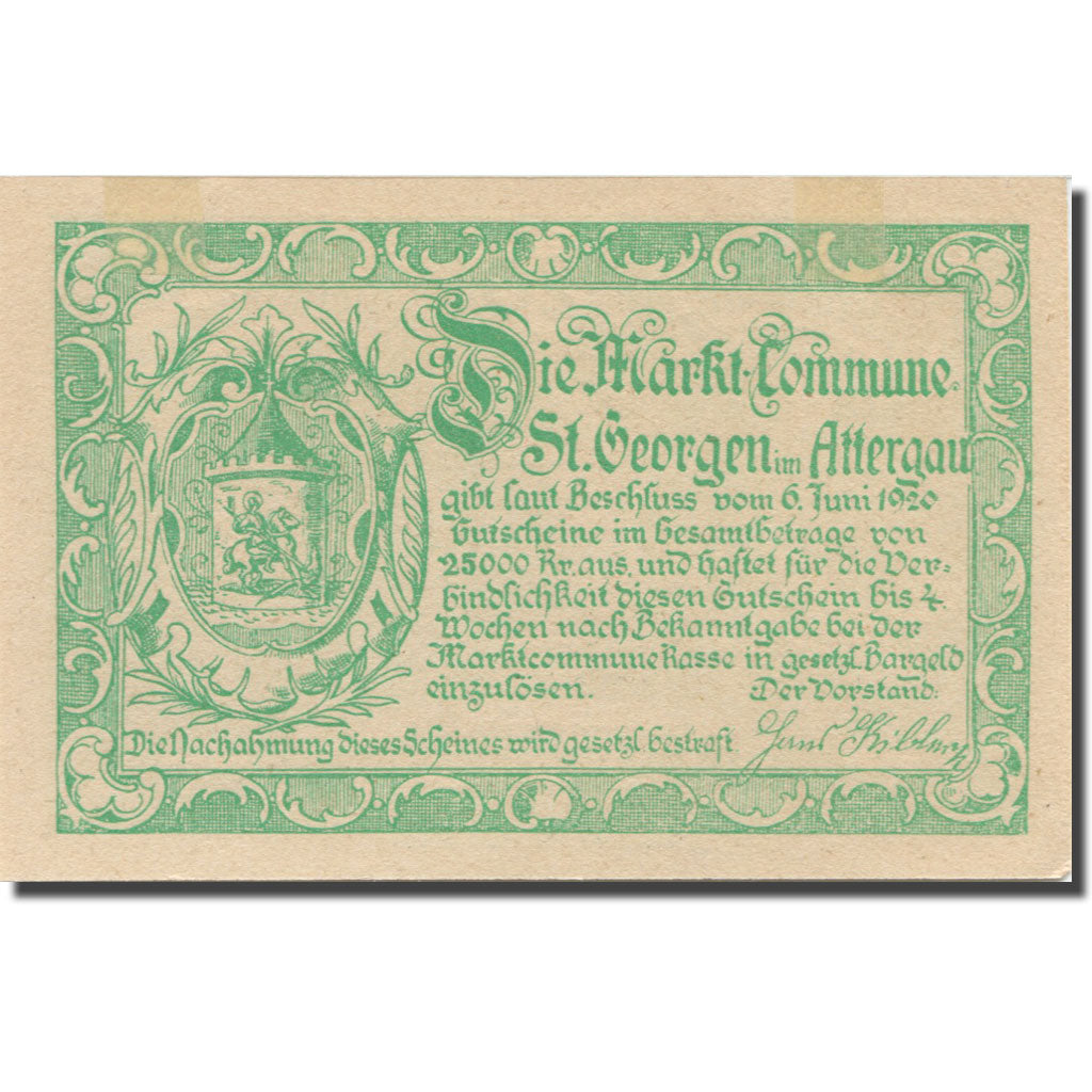 Banknote, Austria, St. Georgen im Attergau O.Ö. Prv.Markt-Commune, 20 Heller