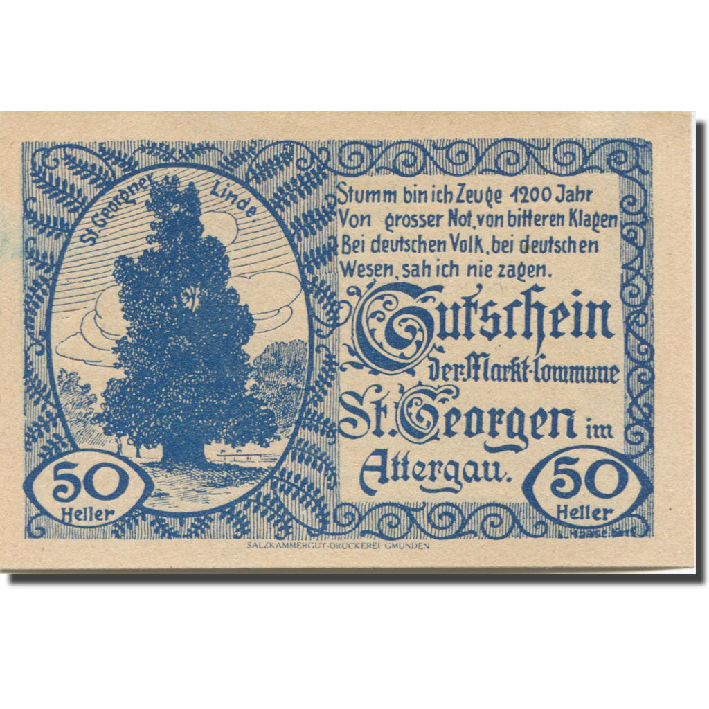 Banknote, Austria, St. Georgen im Attergau O.Ö. Prv.Markt-Commune, 50 Heller