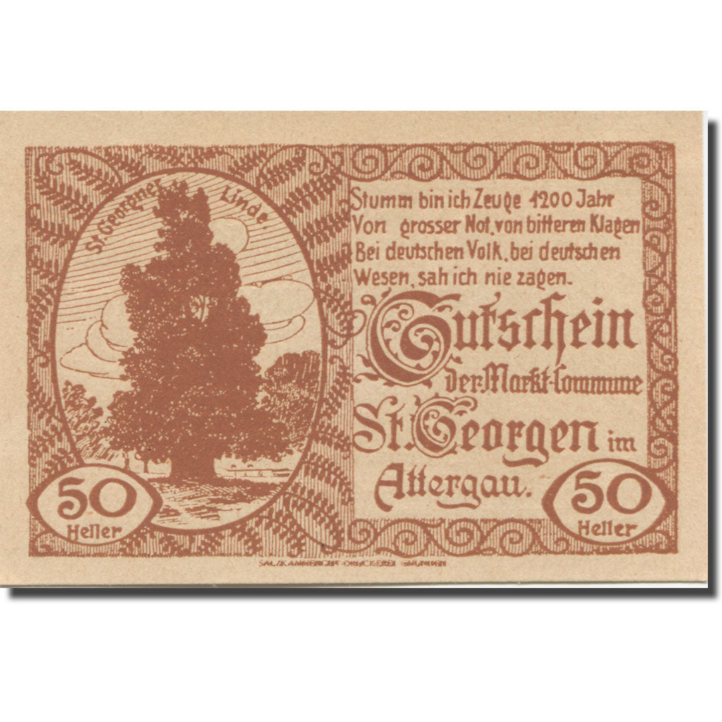 Banknote, Austria, St. Georgen im Attergau O.Ö. Prv.Markt-Commune, 50 Heller