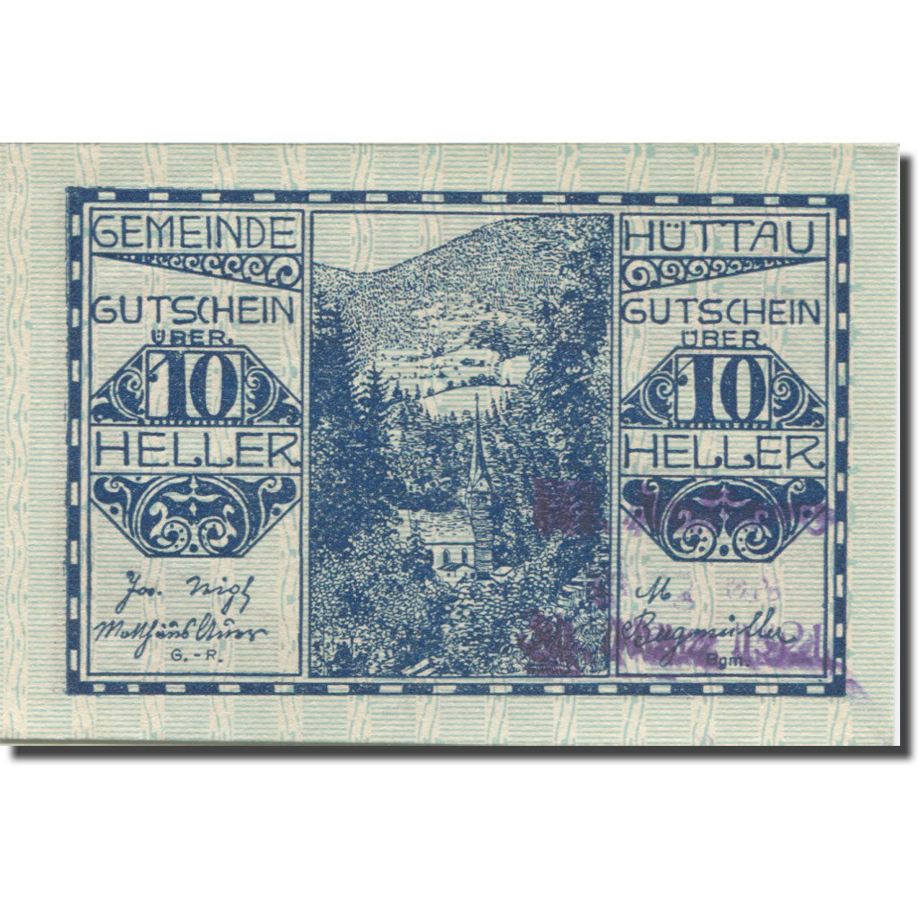 Banknote, Austria, Hüttau Sbg. Gemeinde, 10 Heller, Texte, 1921, 1921-01-31