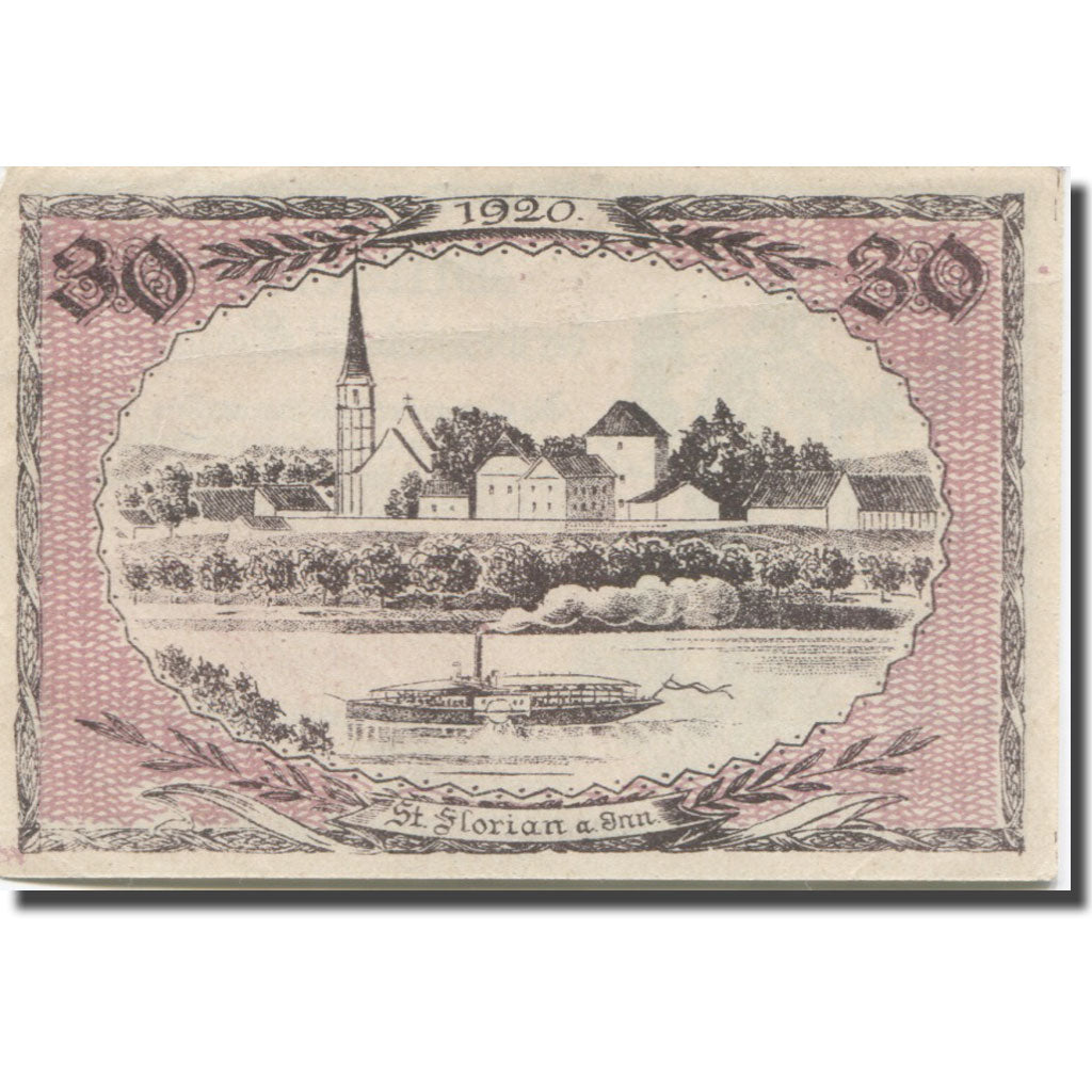 Banknote, Austria, St. Florian am Inn O.Ö. Gemeinde, 30 Heller, paysage, 1920