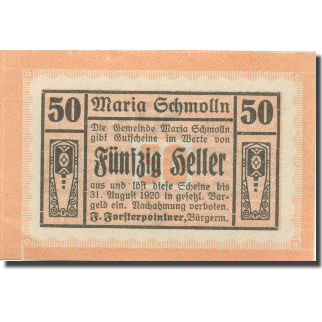 Banknote, Austria, Maria Schmolln O.Ö. Gemeinde, 50 Heller, texte 1, 1920
