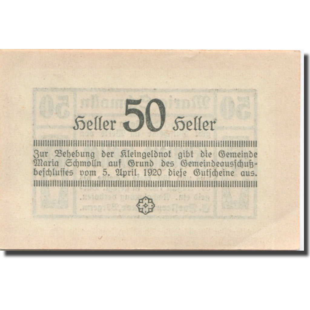 Banknote, Austria, Maria Schmolln O.Ö. Gemeinde, 50 Heller, texte 1, 1920