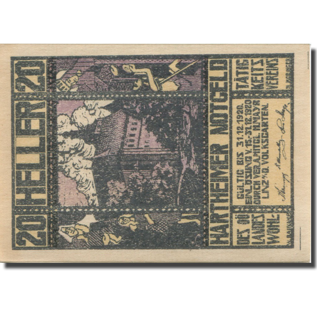 Banknote, Austria, Hartheim O.Ö. Prv. Landes-Wohltätigkeitsverein, 20 Heller