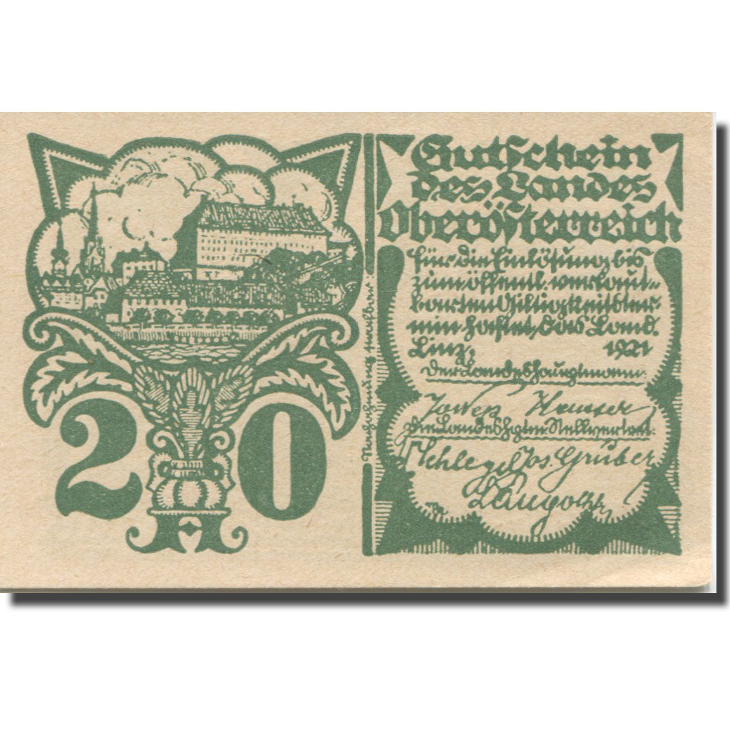 Banknote, Austria, Oberösterreich O.Ö. Land, 20 Heller, village, 1921