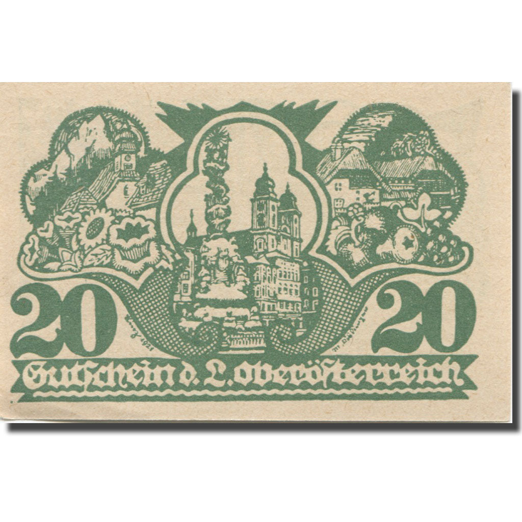 Banknote, Austria, Oberösterreich O.Ö. Land, 20 Heller, village, 1921