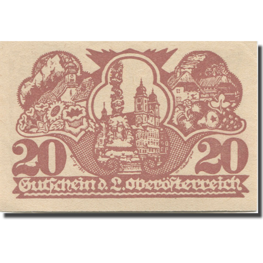 Banknote, Austria, Oberösterreich O.Ö. Land, 20 Heller, village 1, 1921