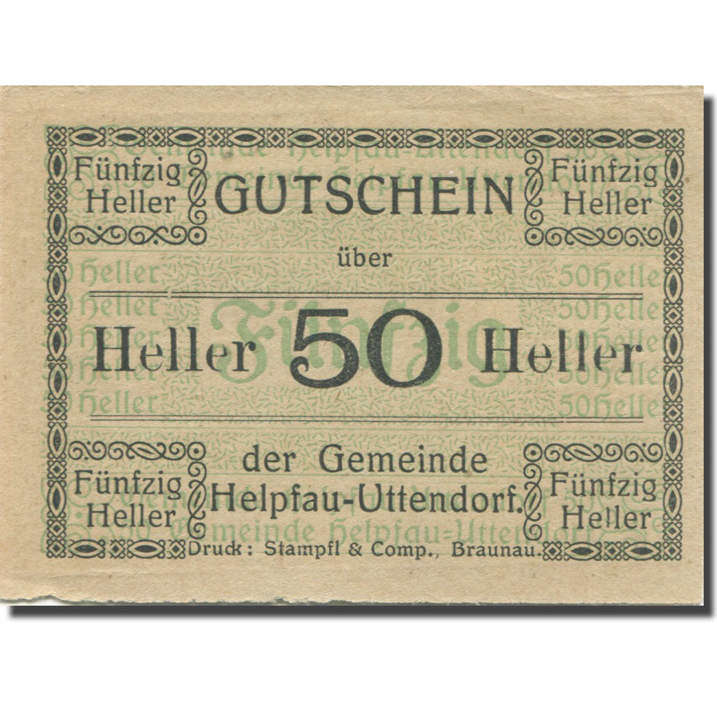 Banconote, Austria, Helpfau-Uttendorf, 50 Heller, valeur faciale 1, 1920