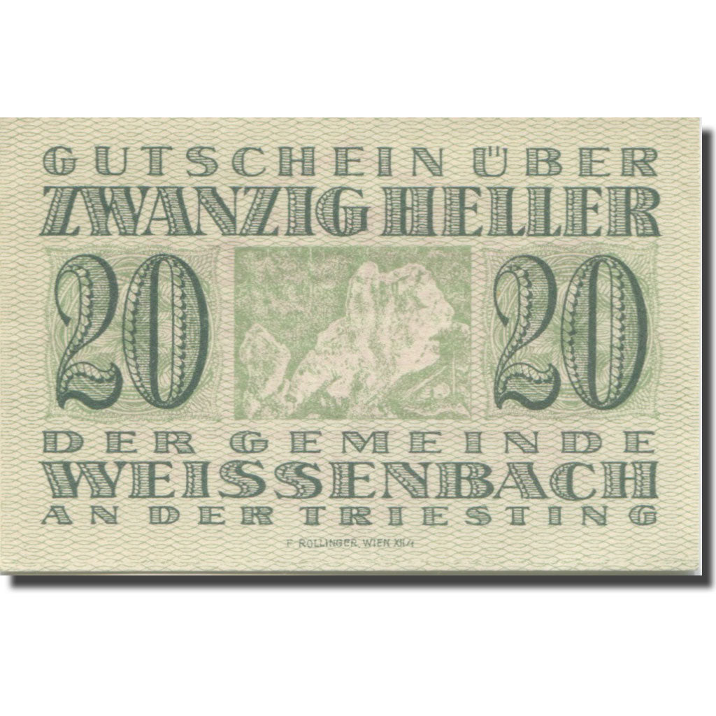 Banknote, Austria, Weißenbach an der Triesting N.Ö. Gemeinde, 20 Heller, texte