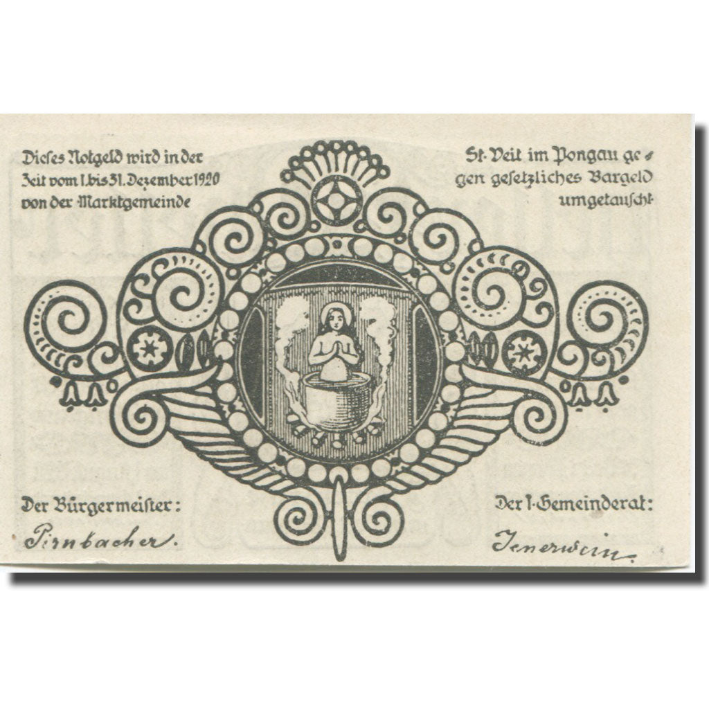 Billet, Autriche, St. Veit im Pongau Sbg. Marktgemeinde, 20 Heller, personnage