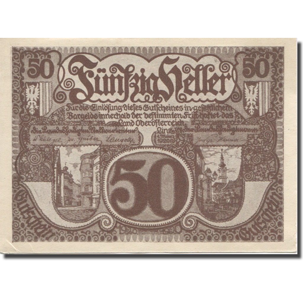Banknote, Austria, Oberösterreich, 50 Heller, Batiment, 1920, 1920-03-01