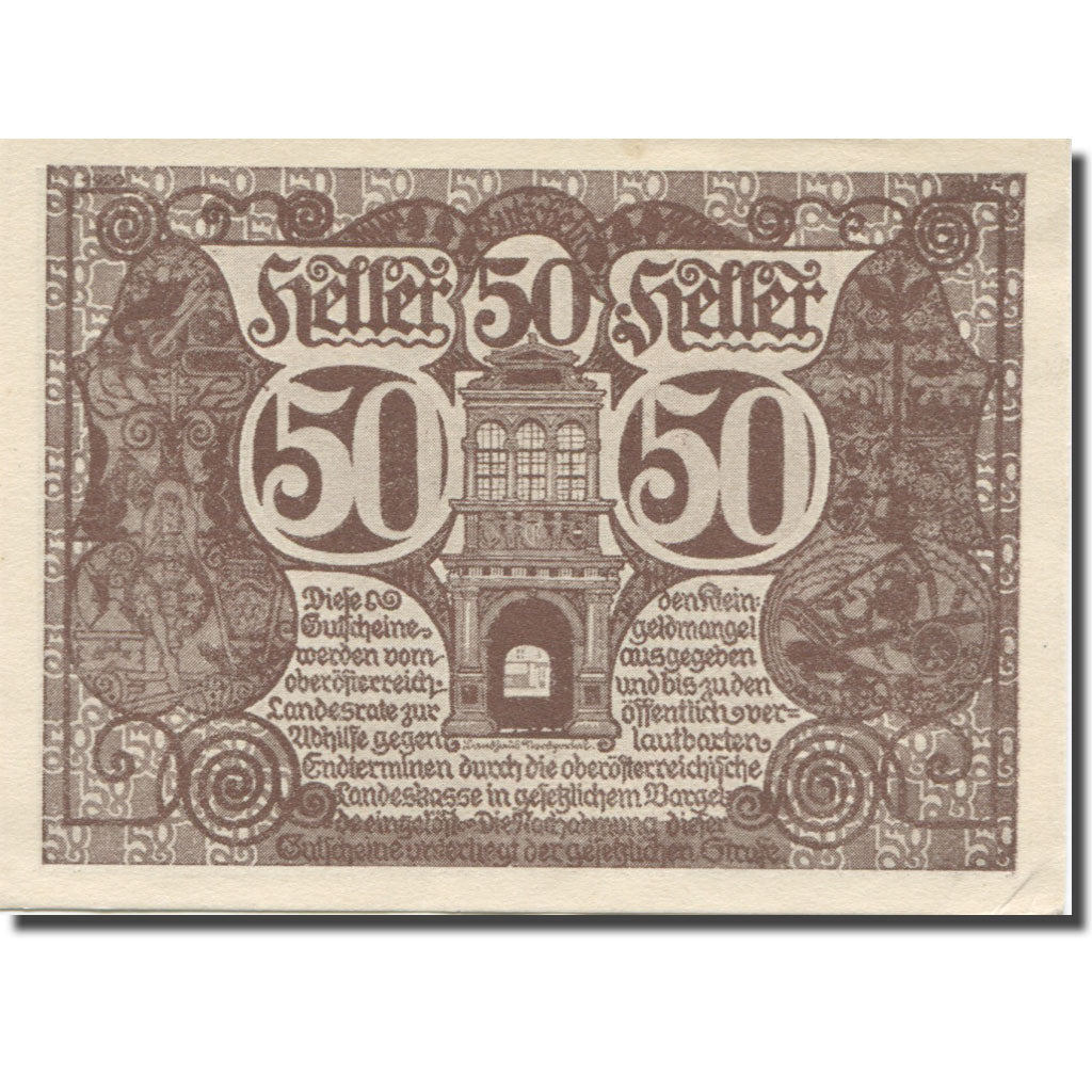 Banknote, Austria, Oberösterreich, 50 Heller, Batiment, 1920, 1920-03-01