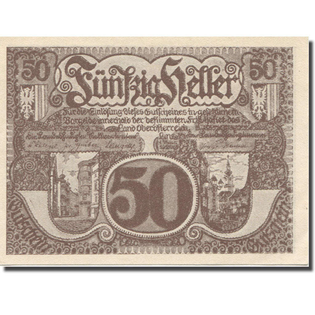 Banknote, Austria, Oberösterreich, 50 Heller, batiment 1, 1920, 1920-03-01