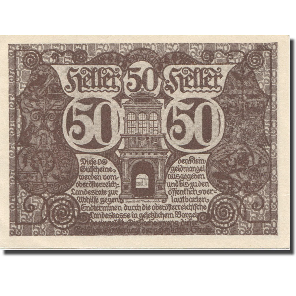 Banknote, Austria, Oberösterreich, 50 Heller, batiment 1, 1920, 1920-03-01