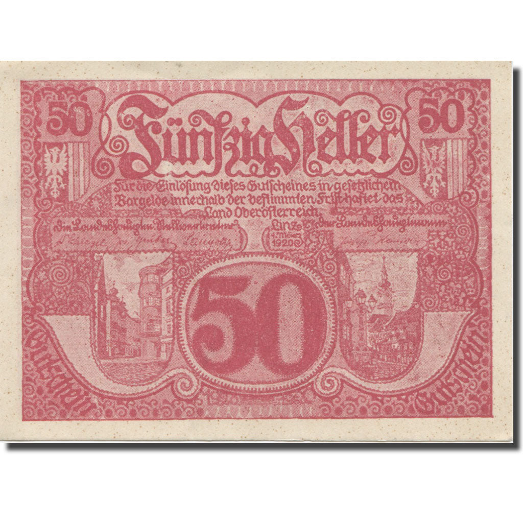Banconote, Austria, Oberösterreich, 50 Heller, batiment 2, 1920, 1920-03-01