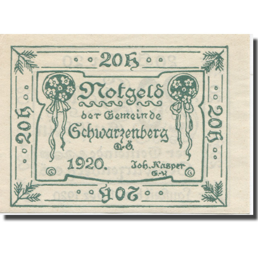 Banknote, Austria, Schwarzenberg, 20 Heller, Texte, 1920, 1920-12-31, AU(55-58)