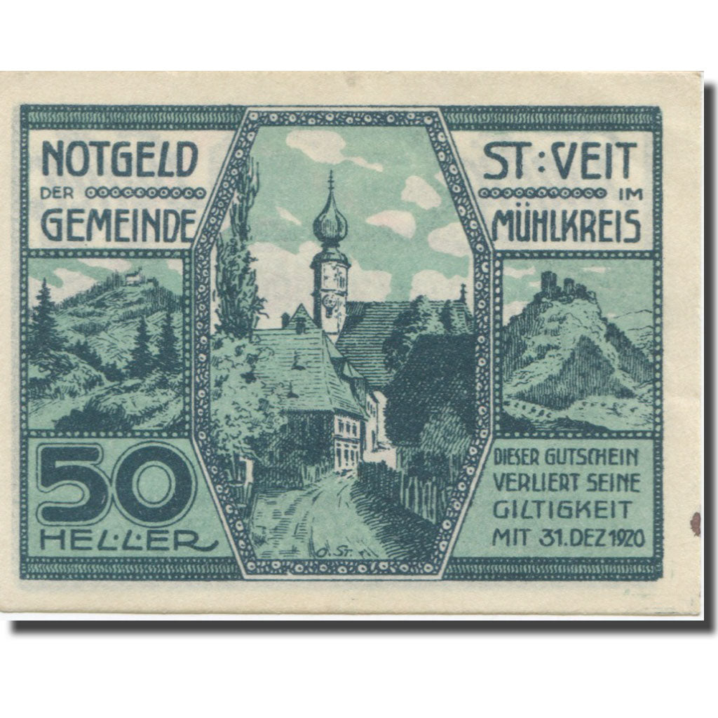 Banconote, Austria, St. Veit im Mühlkreis O.Ö. Gemeinde, 50 Heller, Texte 3