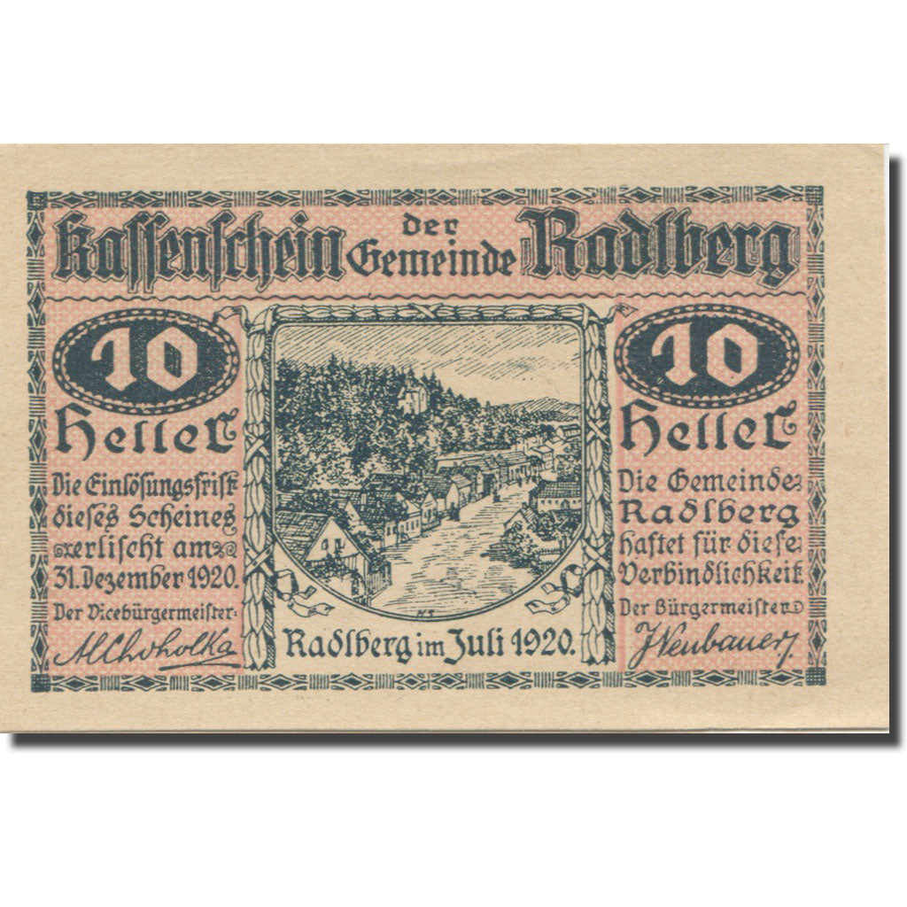 Banknote, Austria, Radlberg, 10 Heller, N.D, 1920, 1920-12-31, AU(55-58)