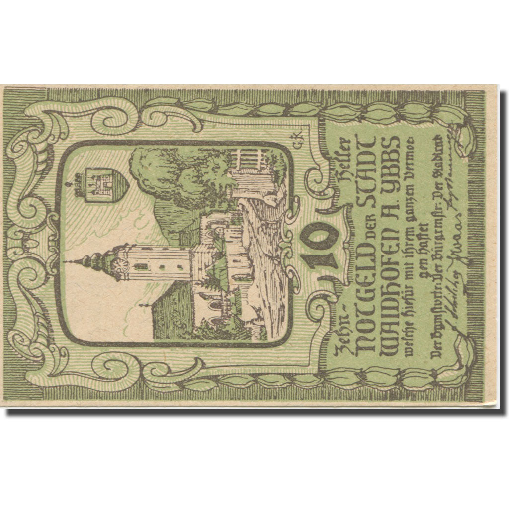 Banknote, Austria, Waidhofen An Der Ybbs N.Ö. Stadtgemeinde, 10 Heller, Texte