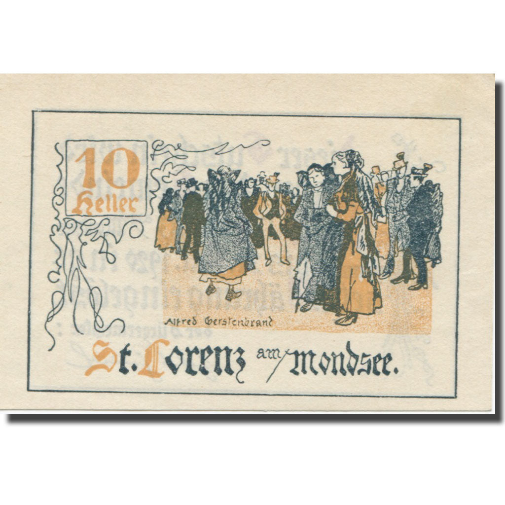 Banconote, Austria, St. Lorenz am Mondsee O.Ö. Gemeinde, 10 Heller, Texte