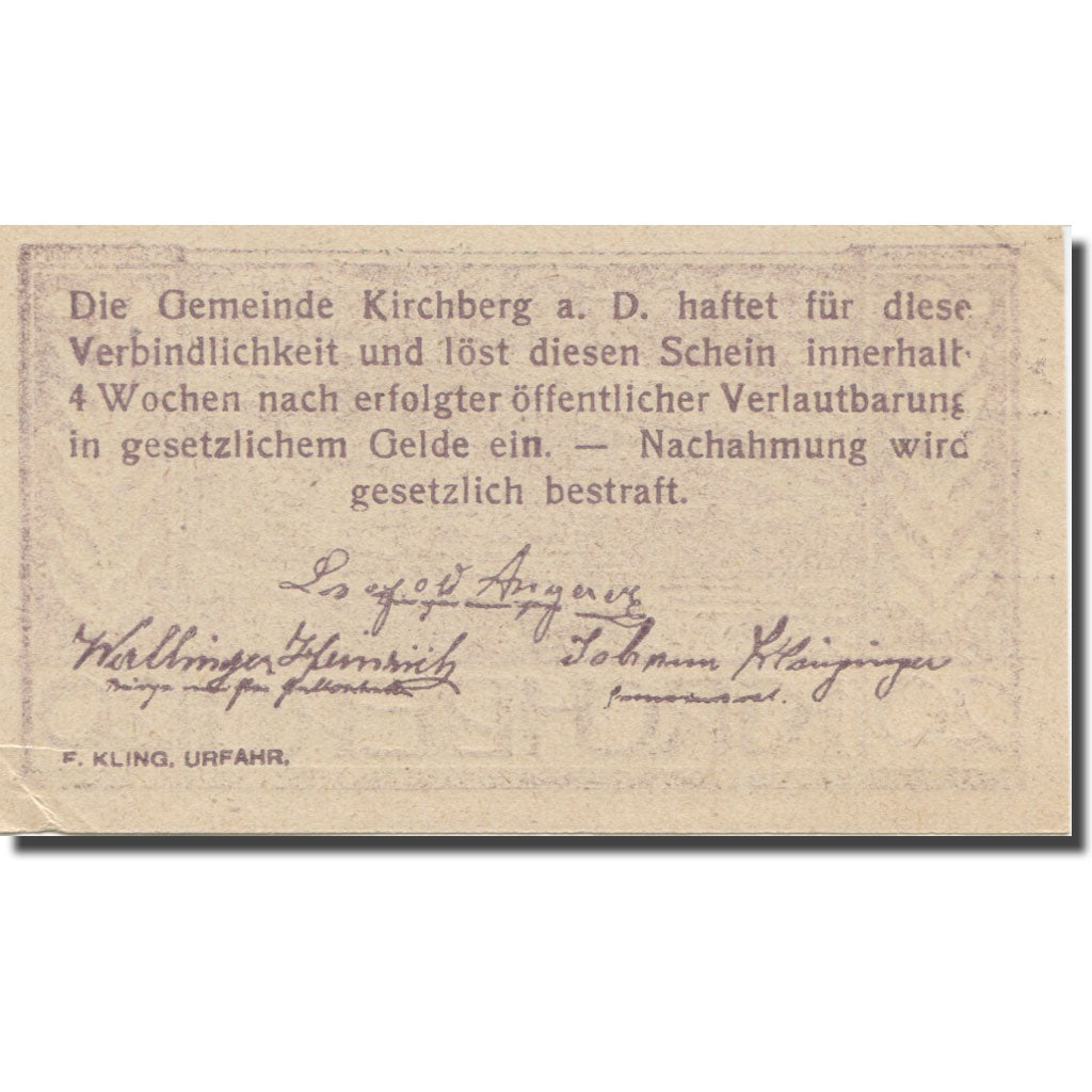Banknote, Austria, Kirchberg an der Donau O.Ö. Gemeinde, 20 Heller, Texte