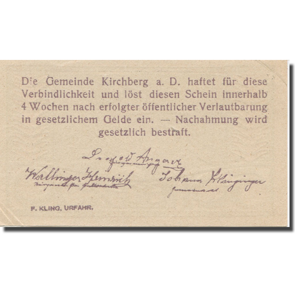 Banknote, Austria, Kirchberg an der Donau O.Ö. Gemeinde, 50 Heller, texte 1