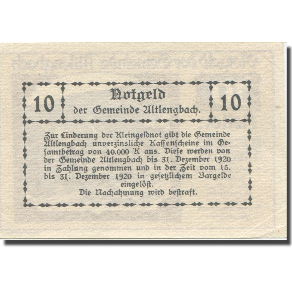Banknote, Austria, Altlengbach, 10 Heller, Texte, 1920, 1920-12-31, AU(55-58)
