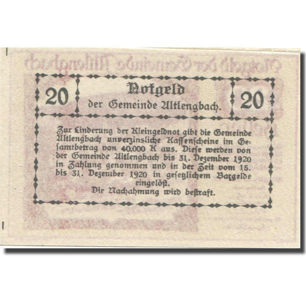 Banknote, Austria, Altlengbach, 20 Heller, texte 1, 1920, 1920-12-31, AU(55-58)
