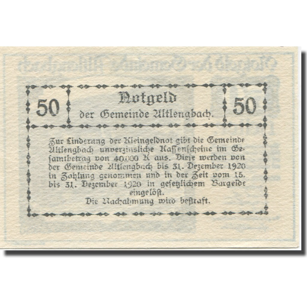Banknote, Austria, Altlengbach, 50 Heller, Texte 2, 1920, 1920-12-31, AU(55-58)
