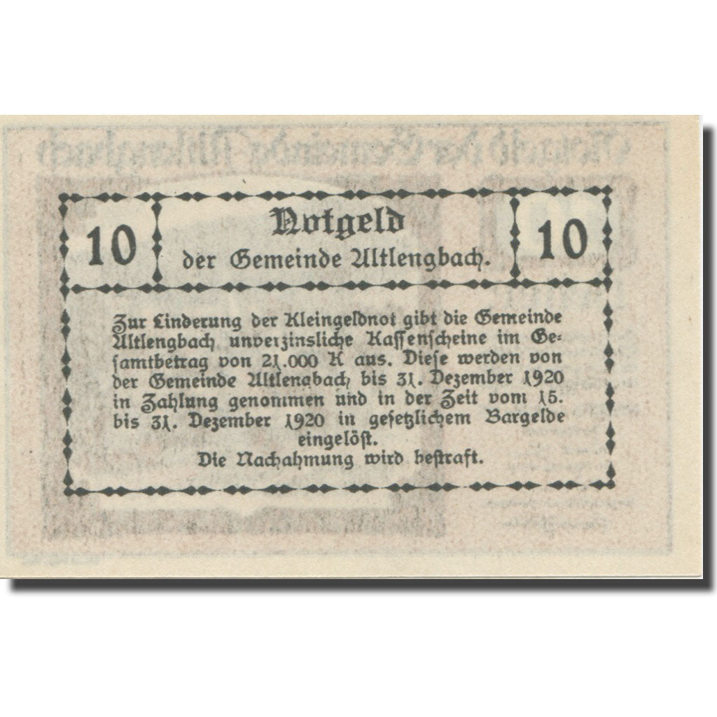 Banconote, Austria, Altlengbach, 10 Heller, Texte 3, 1920, 1920-12-31, SPL-