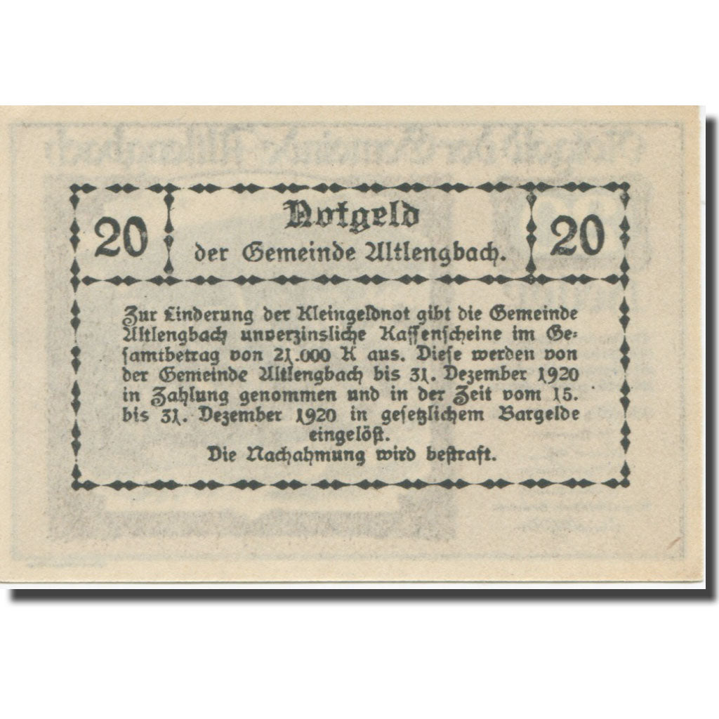 Banknote, Austria, Altlengbach, 20 Heller, Texte 4, 1920, 1920-12-31, AU(55-58)