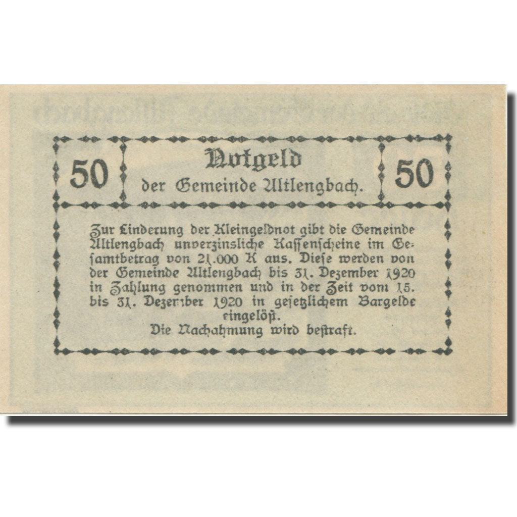 Banknote, Austria, Altlengbach, 50 Heller, Texte  5, 1920, 1920-12-31