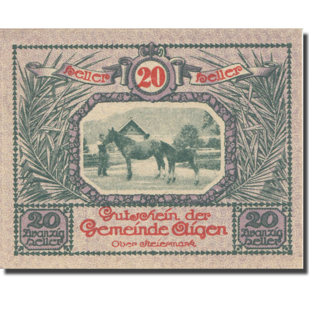 Banconote, Austria, Aigen Stm. Gemeinde, 20 Heller, Texte  5, 1920, 1920-07-17