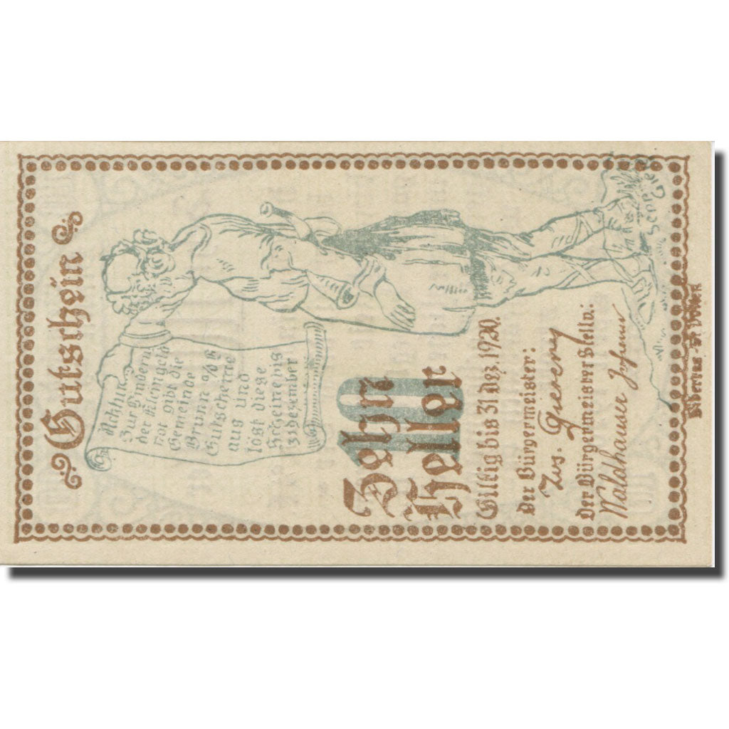 Banknote, Austria, Brunn an der Erlauf Gemeinde, 10 Heller, Texte, 1920