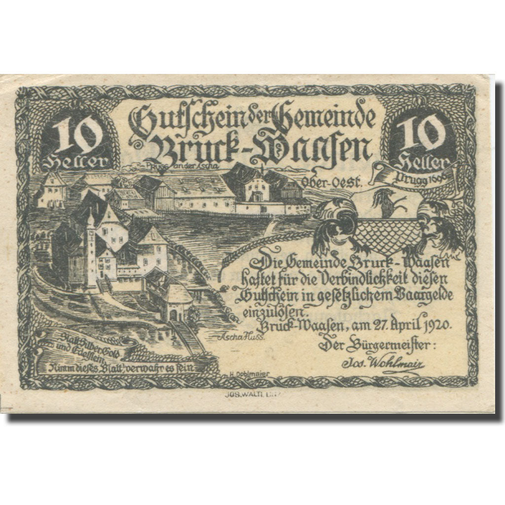 Banknote, Austria, Bruck-Waasen, 10 Heller, texte 1, 1921, 1921-03-31