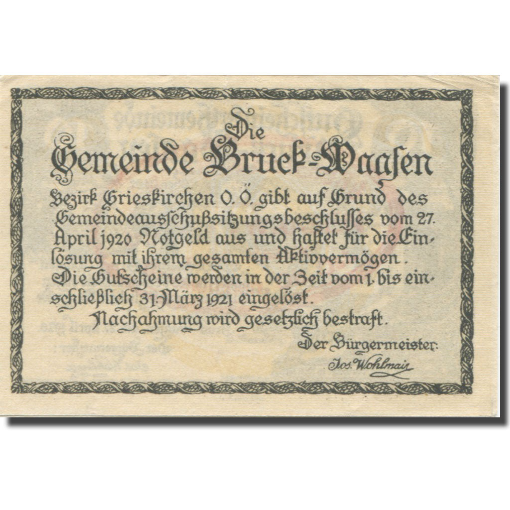 Banknote, Austria, Bruck-Waasen, 10 Heller, texte 1, 1921, 1921-03-31