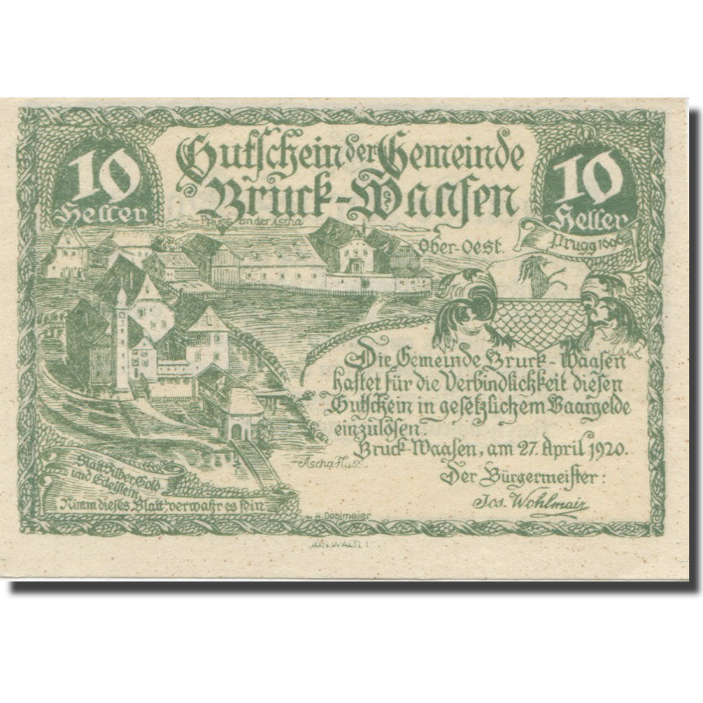 Banknote, Austria, Bruck-Waasen, 10 Heller, Texte 2, 1921, 1921-03-31