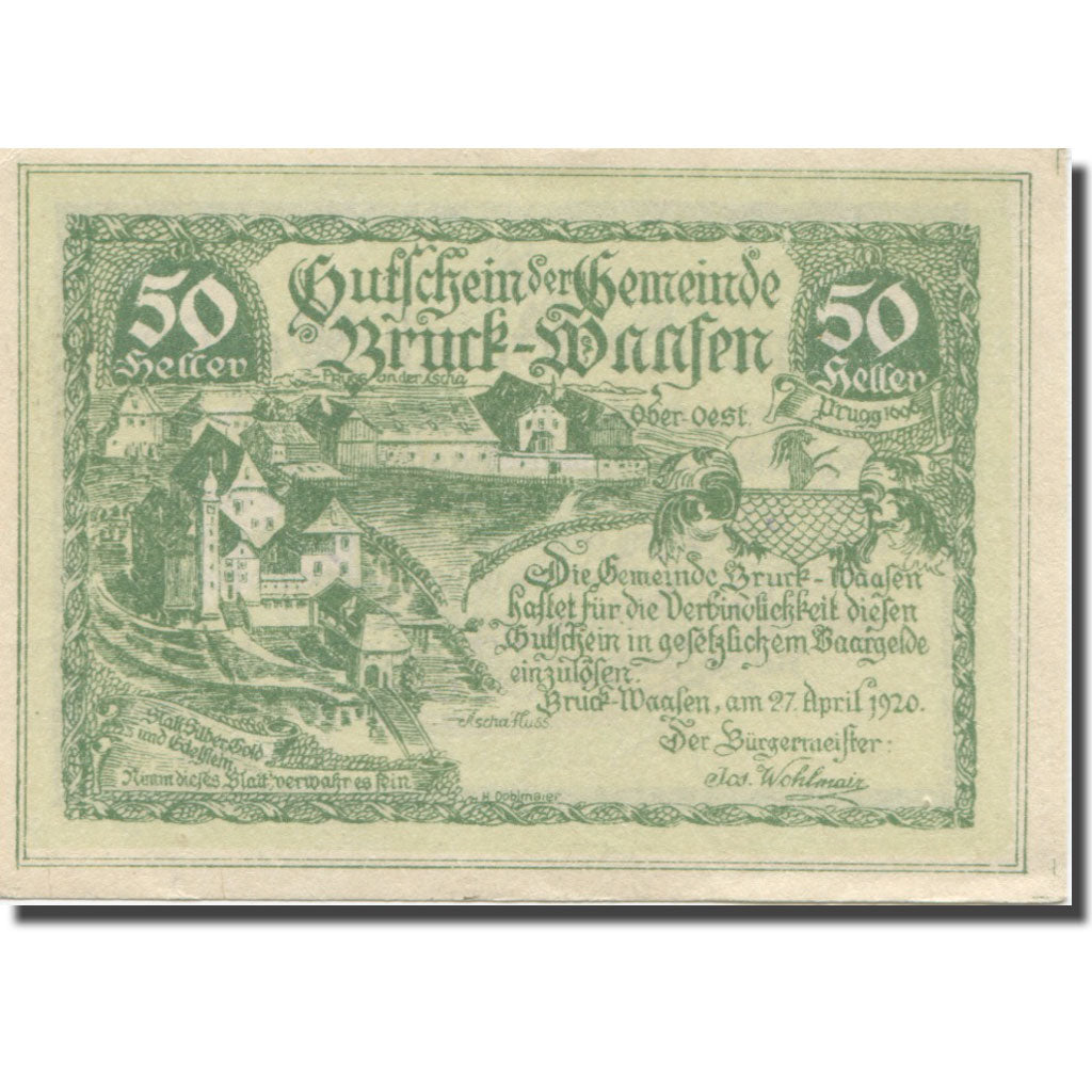 Banknote, Austria, Bruck-Waasen, 50 Heller, Texte 6, 1921, 1921-03-31