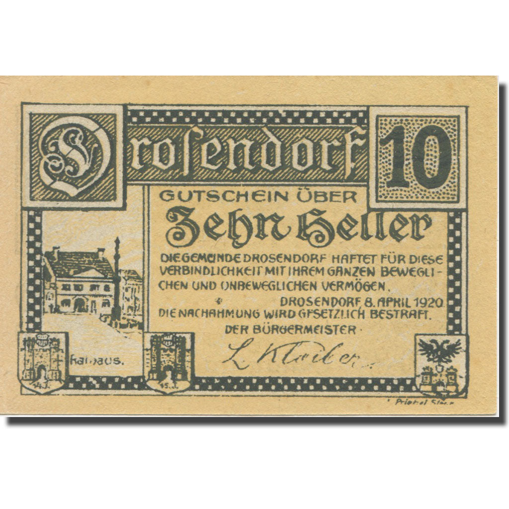 Banknote, Austria, Drosendorf, 10 Heller, village, 1920, 1920-04-08, AU(55-58)