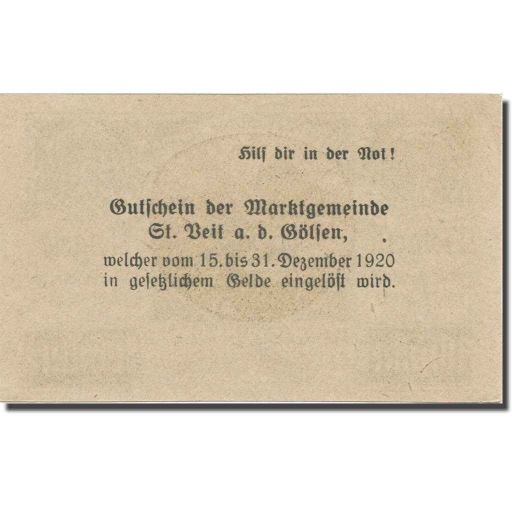 Banknote, Austria, St. Veit an der Gölsen N.Ö. Marktgemeinde, 10 Heller