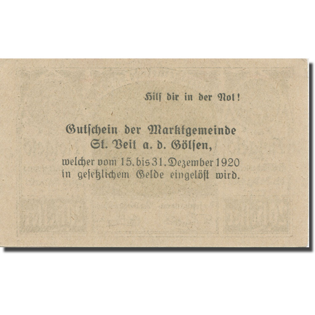 Banknote, Austria, St. Veit an der Gölsen N.Ö. Marktgemeinde, 20 Heller, texte