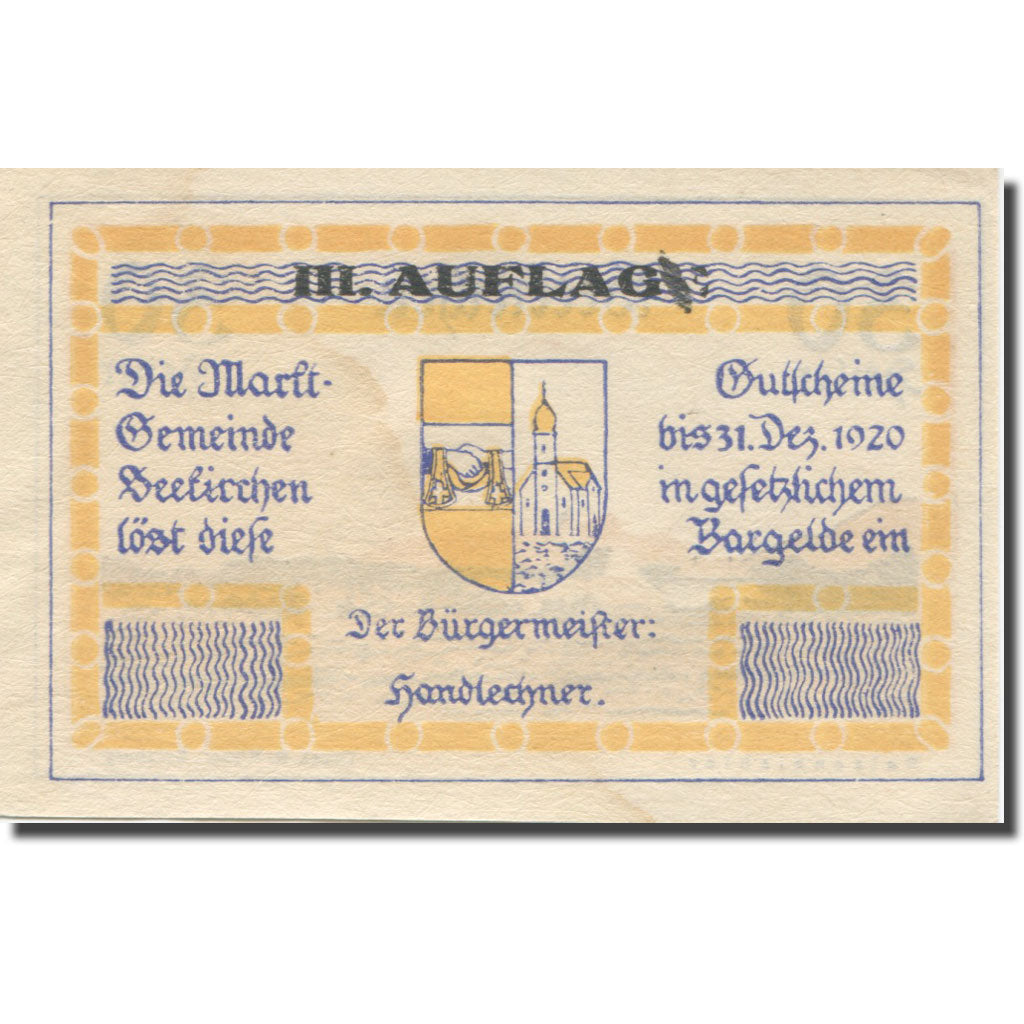 Banknote, Austria, Seekirchen Sbg. Marktgemeinde, 30 Heller, Blason 1, 1920
