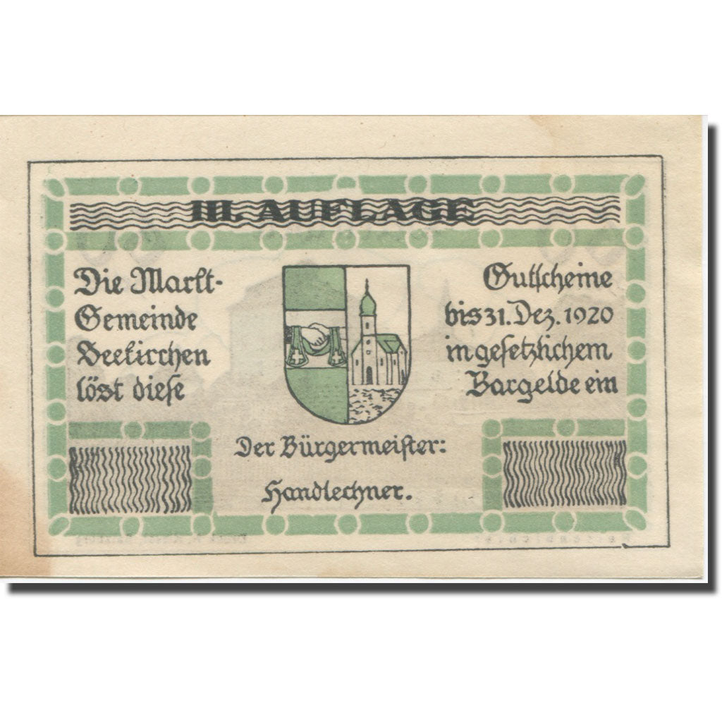 Banknote, Austria, Seekirchen Sbg. Marktgemeinde, 60 Heller, Blason 2, 1920