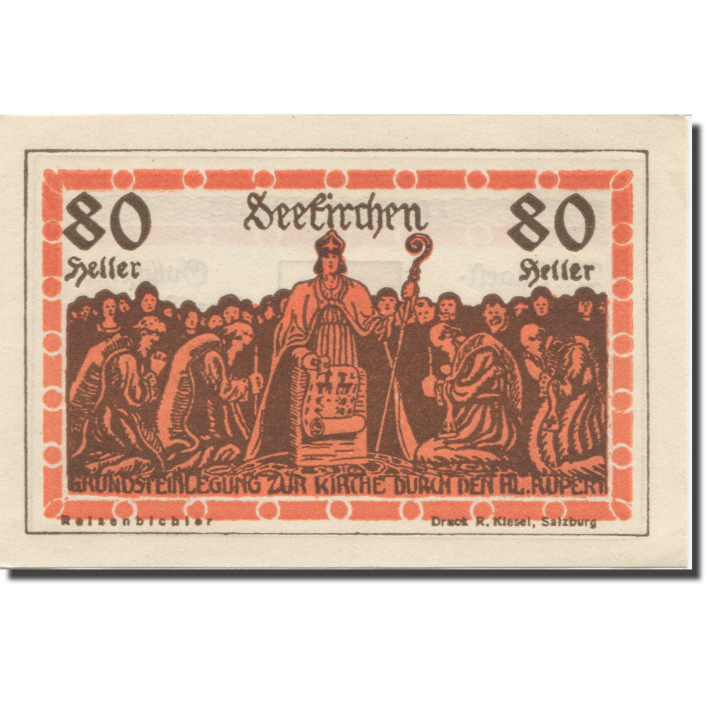 Banknote, Austria, Seekirchen Sbg. Marktgemeinde, 80 Heller, Blason 4, 1920